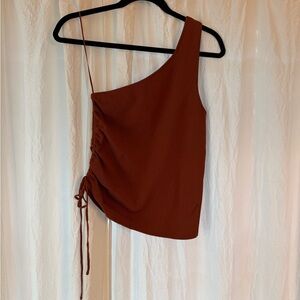One-Shoulder Brown Top with Side Tie